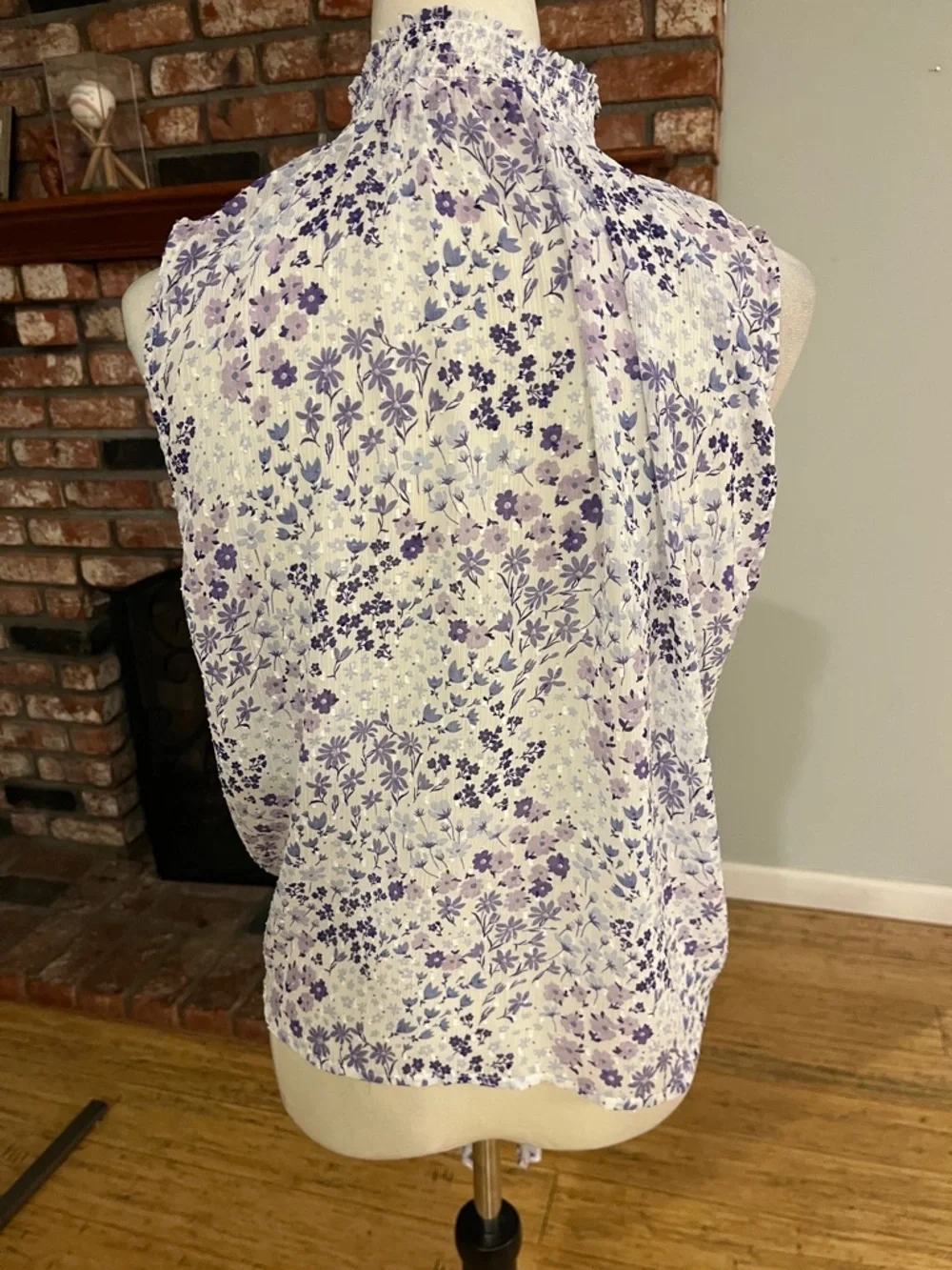 Rachel Zoe Lavender Floral Tie-Front Smocked Neck Camisole - Picture 2 of 3